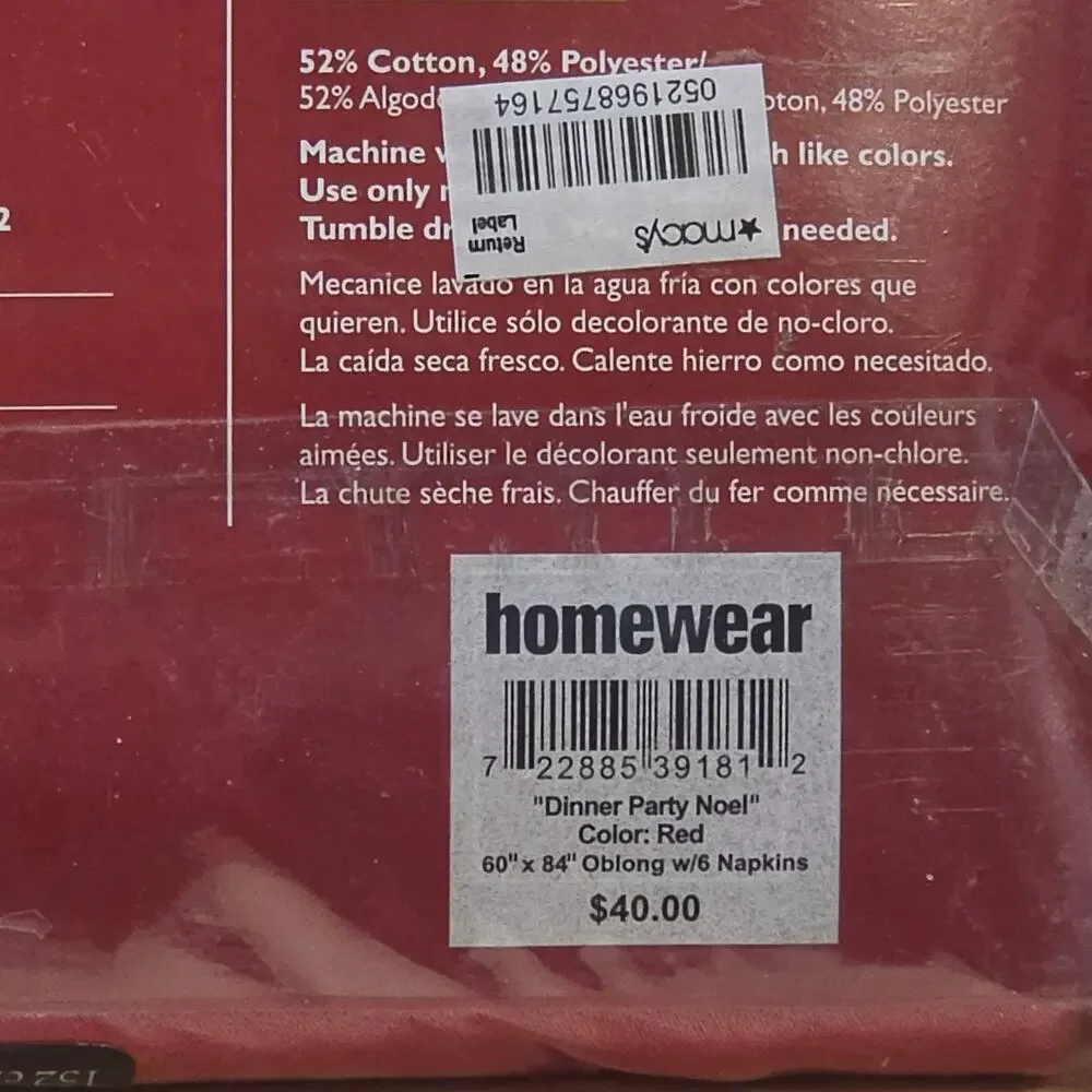 Homewear Dinner Party Noel Christmas Tablecloth Set Red 60x84 Oblong & 6 Napkins